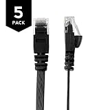 Buhbo 0.5 FT (6 inch) Cat6 Flat Ethernet Network Cable RJ45 (5-Pack), Black