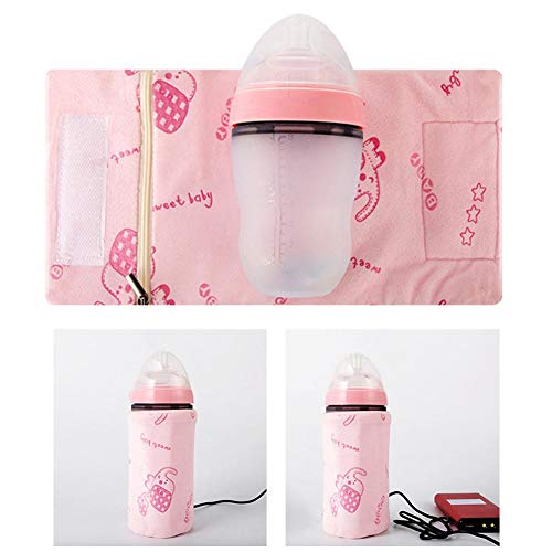 WXLAA Portable USB Milk Bottle Warmer Heater Baby Milk Water Warming Bag Composite Coffee Tea Mug Heating Element Warming Bag (Pink) - Thumbnail 3