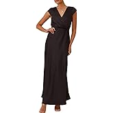 Summer Satin V Neck Wrap Maxi Dress for Women 2026 Elegant Silk Cap Sleeve Wedding Guest Dresses