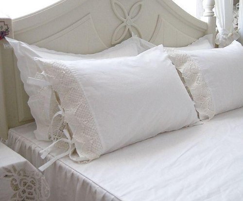 One Piece Shabby Victorian Style White Wide Lace Matching Pillowcase Sham 1117 (King 20"x36") - Thumbnail 4