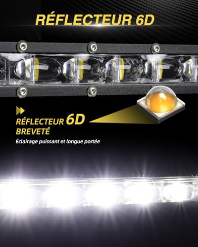 CO LIGHT 44 Inch LED Bar 112cm Single Row Combo Beam for Off-Road Driving with Mounting Brackets and 6D Reflectors Suitable for Trucks, Cars, Cabs, Boats, ATV/UTV