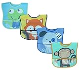 Lovespun Baby Bibs Boys 4 Pack - Waterproof Burp Cloth One Size, Animal Prints