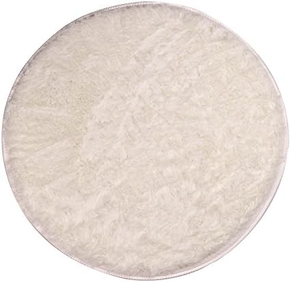 Caryo Shaggy Area Rugs Soft Carpet with Super Fluffy Thick Imitation Sheepskin Fur - Kids Anti-slip Play Floor Mat - Living Room Bedroom or Couch Decor (Round-Shaped: 2.6ft × 2.6ft, white)