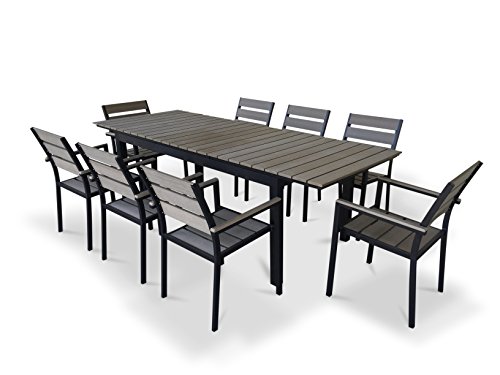 UrbanFurnishing.net - 9 Piece Eco-Wood Extendable Outdoor Patio Dining Set