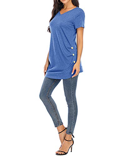 CIZITZZ Women\'s Short Sleeve V Neck T Shirts Tunic Tops Loose Fit Blue XXL