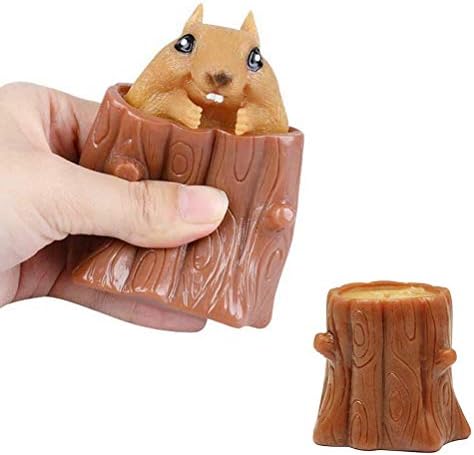 Yami リスカップ スクイーズ おもちゃ 友達 ギフト 減圧おもちゃ 動物フィギュアおもちゃ 柔らかい 木の切り株型