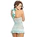 Dreamgirl Women's Playful Retro Stretch Mesh Garter Slip and Thong Set, Aqua, Medium
