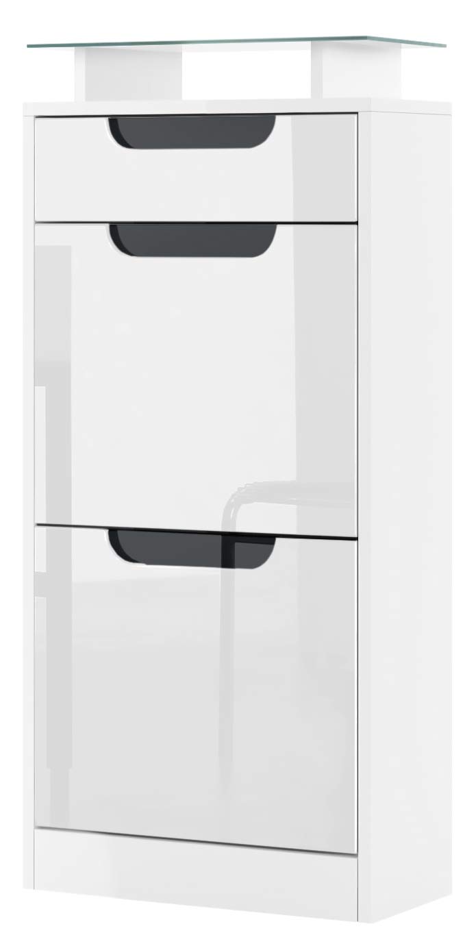 white gloss shoe cabinet on Vladon Shoe Cabinet Shoe Rack Fiesta V2 Carcass In White Matt Front In White High Gloss With Offsets In Black High Buy Online In Jamaica At Jamaica Desertcart Com Productid 69086068