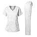 Women's Scrubs Set Stretch Ultra Soft Y-Neck Wrap Top and Pants White S