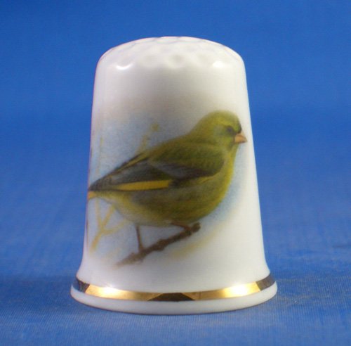 Porcelain China Collectable Thimble - British Birds Series , Greenfinch -- Free Gift Box