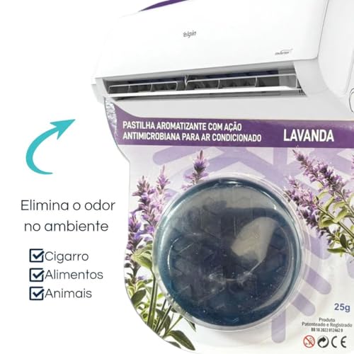 Pastilha Bactericida Aromatizante para Ar Condicionado Split – AROMA LAVANDA (25g) Higienizadora Ação Neutralizadora de odores Aroma Contínuo ELIMINA MAU CHEIRO