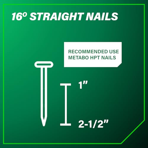 METABO HPT FINISH NAILER WITH AIR DUSTER, PRO-PREFERRED PNEUMATIC POWER NAILERS, IDEAL FOR MOLDING, CHAIR RAIL, AND CABINETRY, LIGHTWEIGHT 3.7 LBS, 16 GAUGE, 1″ TO 2-1/2″ FINISH NAILS, NT65M2S