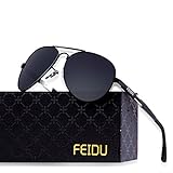 FEIDU Mens Polarized Aviator Sunglasses Metal Frame Unisex Sun Glasses FD9001 (Black/Black, 2.28)