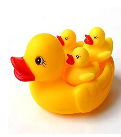 Baby Bathing Rubber Squeaky Ducks Floating Play Water Pool Tub Toys (Yellow) - 4 Pcs
