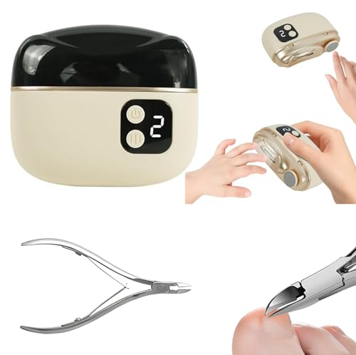 Tagliaunghie Elettrico，Tagliaunghie Elettrico Automatico 3 In 1（taglio e levigatura） + forbici di precisione (per unghie incarnite spesse)，Ideale per Tutte le Esigenze di Cura Delle Unghie (Beige)