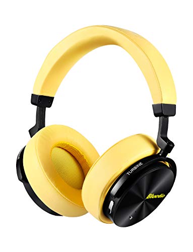 Bluedio T5 Active Noise Cancelling Headphones Over Ear Wireless Bluetooth Headphones with Mic Portable Stereo Headsets for Cell Phones Travel Work (Yellow)