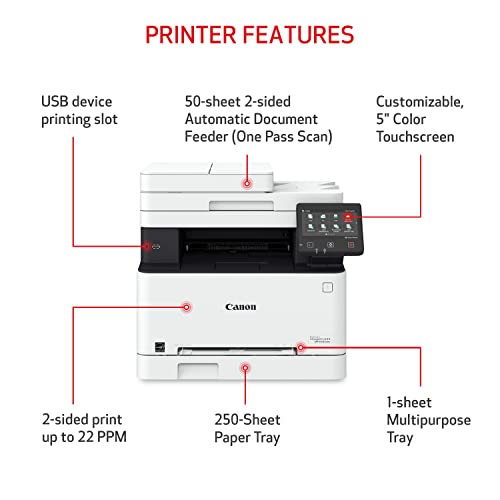 Canon imageCLASS MF656Cdw - Wireless Duplex Color Laser Printer, All-in-One with Copier, Scanner, Fax, Auto Document Feeder, Mobile Ready, 3 Year Limited Warranty, 22 PPM, White
