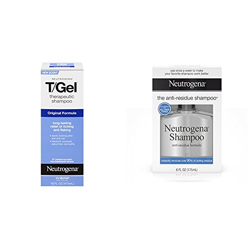 Neutrogena Anti-Residue Shampoo, 6 Fl. Oz & Neutrogena T/Gel Therapeutic Shampoo Original Formula, Dandruff Treatment, 16 Fl. Oz