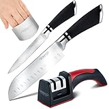 4 Pack Kitchen Knives Set: Chef Knife, Carving Knife, 2-Stage Knife Sharpener And Finger Guard – Professional Stainless Steel Cooking Equipment And Ergonomic Sharpening System By Fibonacci Kitchen