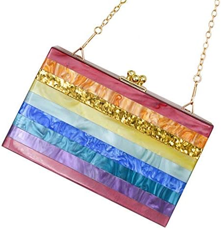 HHKM Online Women Crossbody Shoulder Handbags Evening Chain Clutch Purses Acrylic Rainbow for Party Wedding