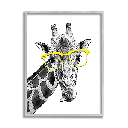 Stupell Industries Funny Giraffe Yellow Glasses Framed Giclee Art, Design by An…