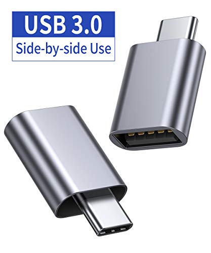 JSAUX USB Type C Male to USB A 3.0 Female Adapter 2-Pack, [Side-by-Side Use] Thunderbolt 3 Adapter Compatible with MacBook Pro 2018/2017, MacBook Air 2018,Dell XPS, Galaxy S10 S9 S8 Note 9,Pixel(Grey)