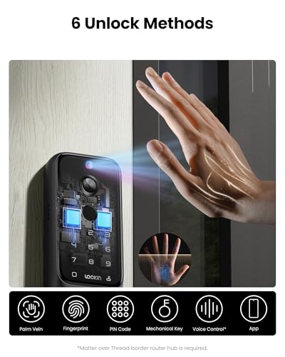 Lockin Venoris Plus - All-in-One Smart Lock for Front Door - Palm Vein & Fingerprint Keyless Entry - 2K 180° Ultra-Wide Camera, Night Vision, Built-in WiFi & 8GB Storage - No Monthly Fee