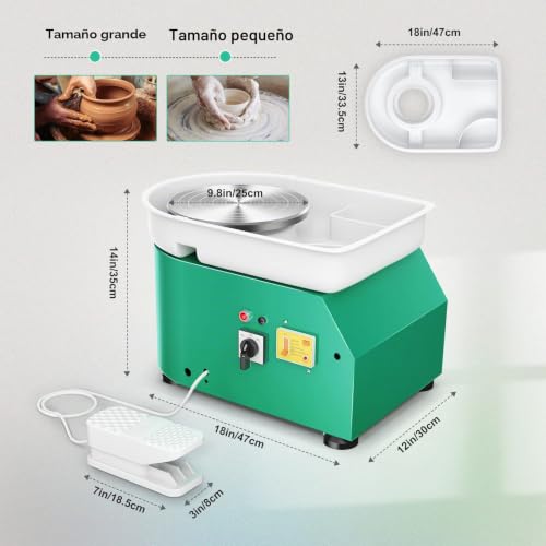 VAYOTOY Electric Ceramic Lathe 25 cm Ceramic Wheel with Manual Handle and Foot Pedal 350W Motorized Electric Ceramic Wheel Machine 300RPM Electric Pottery Lathe DIY Crafts