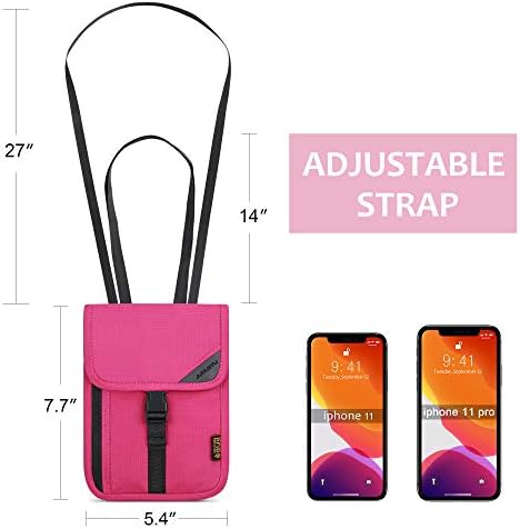 Travel Pouch Neck Wallet Passport Holder Organizer Case with Cash Blocking,Security Zipper Mini Messenger Bag Satchel Bag,Cell Phone Travel Purse Bag (Rose Red) 2 Travel Pouch Neck Wallet Passport Holder Organizer Case with Cash Blocking,Security Zipper Mini Messenger Bag Satchel Bag,Cell Phone Travel Purse Bag (Rose Red)