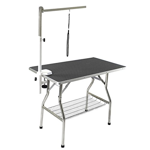Flying Pig Grooming Medium Stainless Steel Frame Foldable Dog Pet Table, 38" by 22", Black