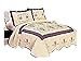 3pcs Fully Quilted Embroidery Quilts Bedspread Bed Coverlets Cover Set, Queen King (Beige/Purple)