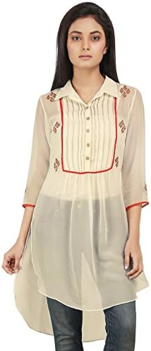 Utsav Fashion Embroidered Georgette High Low Tunic in Off White