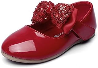 Maxu Girls PU Fashion Dress Flat,Red,Toddler,7M