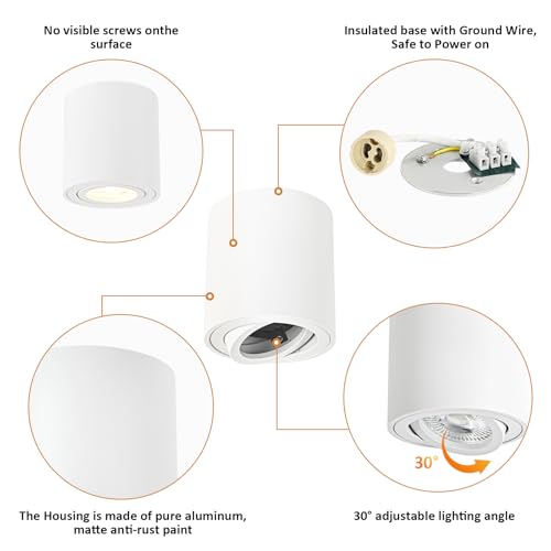 Gleonlux Ceiling Spotlight Adjustable White 6 Pcs, Ceiling Spotlights GU10 230 V, Aluminium Internal LED Downlight, Round Ceiling Spotlights, Modern Ceiling Light, with GU10 Socket