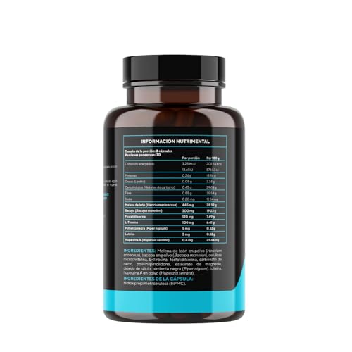 Dumo Focus Boost | Nootrópico Natural con Melena de León, Bacopa, Luteína, L-Tirosina, Pimienta Negra, Huperzina A, Fosfatidilserina | Apoyo a la Memoria, Concentración y Claridad | 60 Cápsulas Veganas sin Gluten | Formula Premium para 1 mes de Consumo.