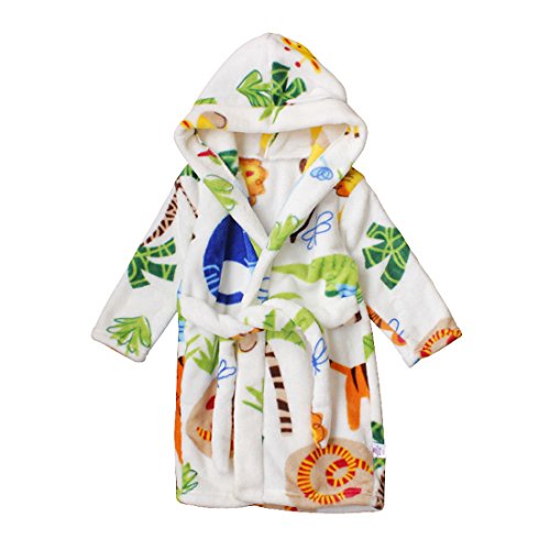 Toddlers/kids Hooded Terry Robe Fleece Bathrobe Children's Pajamas Sleepwear (2T, Zoo)