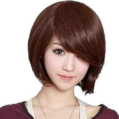 Lovely Brown Straight Bobo Hairstyle Left Side Parting Wig Natural