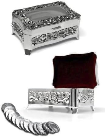 Personalized Stunning Silver Arras Box with Flowers and arras coins, Arras de Boda