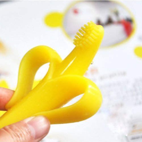 HuntGold 1X Infant/Toddler Baby Soft Banana Training Toothbrush Toddler With Handles(yellow 1 Pcs)