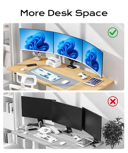 Pholiten Triple Monitor Stand Mount-Gas Spring Stand with Clamp and Grommet Base, Fully Adjustable Desk Mount Fits Three 17-27 inch LCD Computer Screens, Each Arm Holds up to 13.2lbs,(MD8003) …