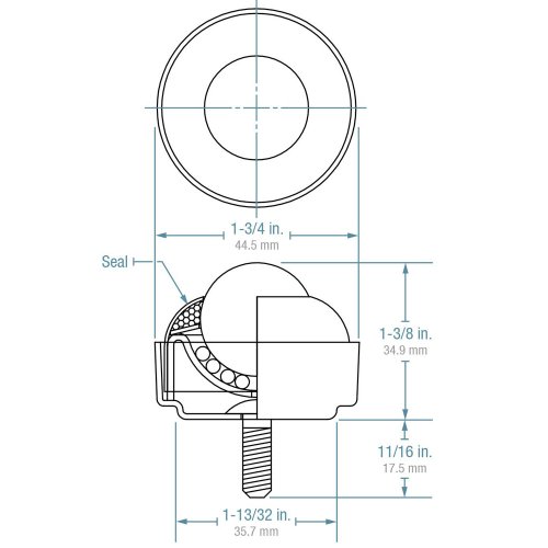 Hudson Bearings SBT-1 Stud Mounted Ball Transfer, Carbon Steel, 1" Diameter, 75 lbs Load Capacity, 5/16"-18 Thread Stem (Case of 10)