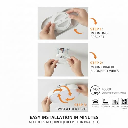 Heyseven Waterproof Outdoor LED Ceiling Light IP54 20 W 2000 LM, Natural White Wall Lamp 4000 K, Lights for Outdoor/Indoor Garden, Bathroom, Kitchen, Garage, Stairs, Hallway and Basement – 2 Pieces
