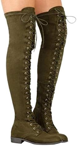 BE-MY-GUEST Sexy Lace Up Over Knee Rome Style Flats Suede Long Winter Thigh High Boots 35-43