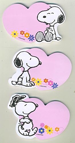 Peanuts Character Snoopy Pink Heart with Flowers Sticky Note Pads, Set of 3