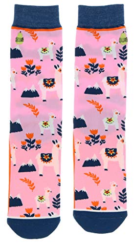 Woven Pear Women's Mama Llama Theme Crew Socks (2Pr), Cotton Blend
