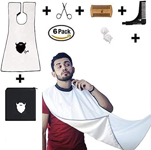 6-PACK Beard Kit with Beard Apron/Bib for Mess-Free - Shaving + Shaping Tool + Comb + Scissor + Bag - All you Need for a Good, Clean Shave, The Perfect Gift - By Usmarkt