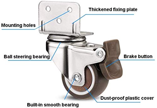 Type L montageplaat voor rolrem, universeel, meubels, 4 stuks (kleur: Rem, maat: 2 inch) - Image 5