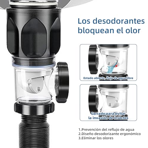 Kit de Drenaje para Lavabo de Baño,Tubo de Desague para Fregadero Antiolor,2 en 1 Kit de Drenaje para Fregadero,Fácil de Instalar,Antiobstrucción,Prevención de Olores,para Cocina,Baño (Estilo Ⅰ)