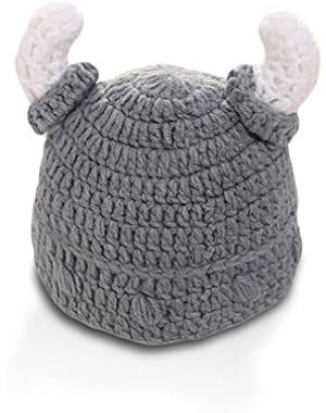 Handmade Newborn Baby Infant Knitted Photo Shoot Grey Hat Cap With Horns