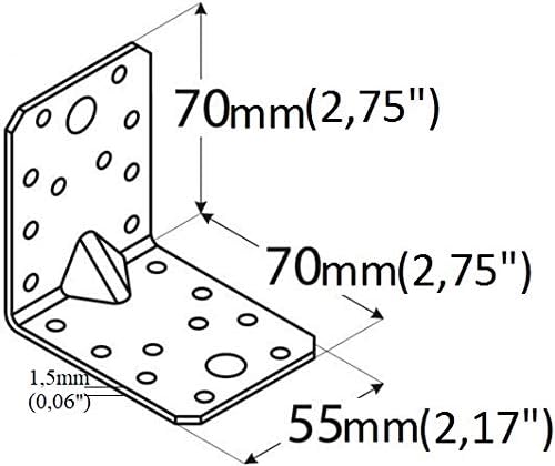 LLB Angle Corner Brackets for Wood 70 x 70 x 55 x 1,5mm Pack of 10 - Image 3